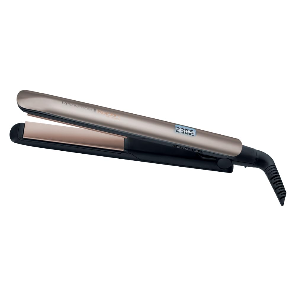 Remington Plattång med högkvalitativ keramikbeläggning berikad med keratin och mandelolja, LCD-display, 10 temperaturinställningar 150-230°C, Keratin plattång S8540