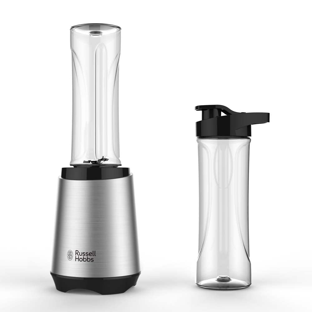 Russell Hobbs mixer, 2 BPA-fri, flaskor som tål diskmaskin, tritanplast med lock, 600ml, 23500 varv per min, 300W, Mix&Go Steel 23470-56