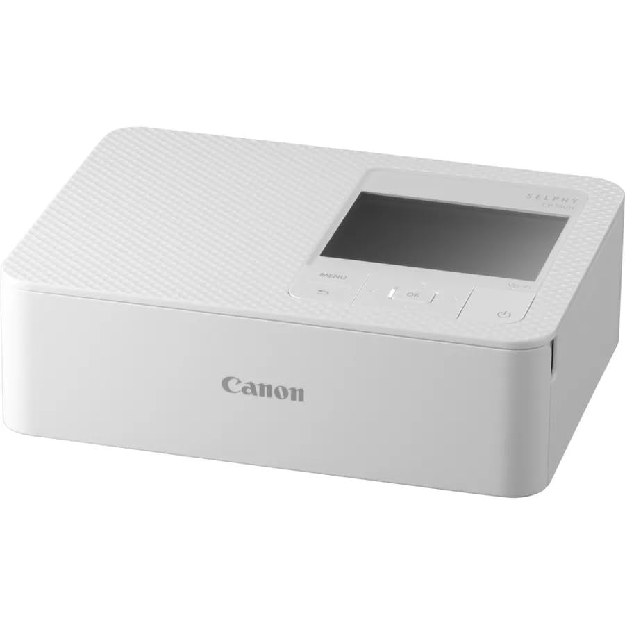 Canon SELPHY CP1500 Mini fotoskrivare (utskrift upp till vykortsstorlek 10 x 15 cm, USB-C, WLAN, trådlös, termisk sublimering, SELPHY App, färgstabil 100 år) vit [utan färgband/papper, utan batteri],
