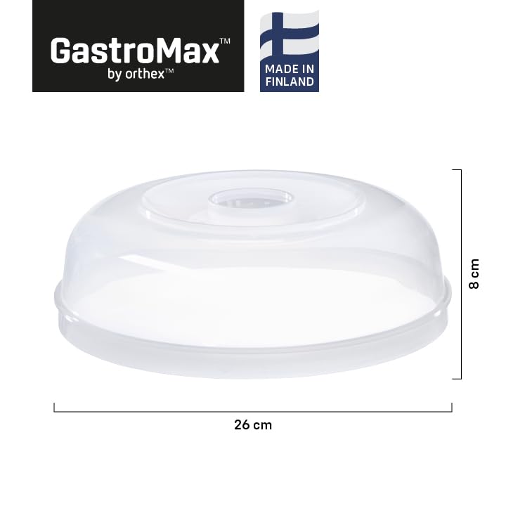 GastroMax genomskinligt mikrolock för mat 25 cm brett med luftventil – Livsmedelssäkert tallrikslock i BPA-fri plast för mikrovågsugn – Värmebeständigt mikrolock som tål maskindisk i högst 100 grader