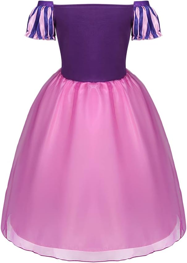 ACWOO Barn, flickor, prinsessdräkt, prinsessa, Rapunzel, lång klänning, festklänning, maxiklänning med diadem, handskar, trollstav etc för fest, cosplay, utklädnad, festlig karneval