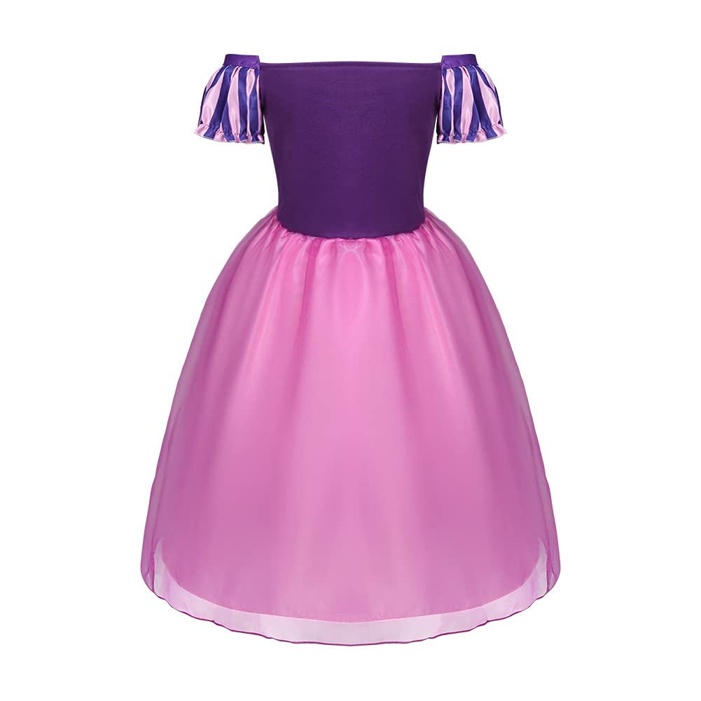 ACWOO Barn, flickor, prinsessdräkt, prinsessa, Rapunzel, lång klänning, festklänning, maxiklänning med diadem, handskar, trollstav etc för fest, cosplay, utklädnad, festlig karneval