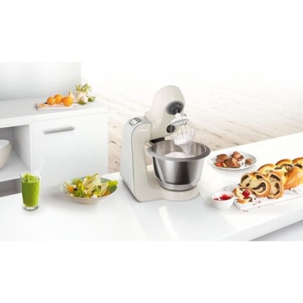 Bosch Köksmaskin MUM5 1000 Watt Grå - Mjukstart för Minskat Stänk - 3D PlaneteryMixing Efterliknar Handknådning - 7 Hastigheter - Diskmaskinssäkra Delar - BPA-Fria Plastmaterial - MUM58L2