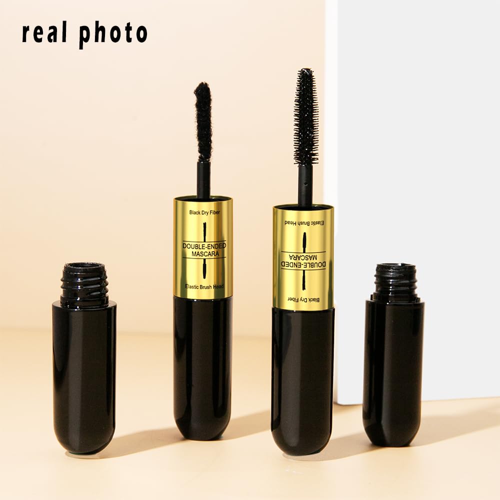 Med fiberförlängning mascara med två ändar fibermascara med falska ögonfransar effekt, build Up Fiber Deep Black