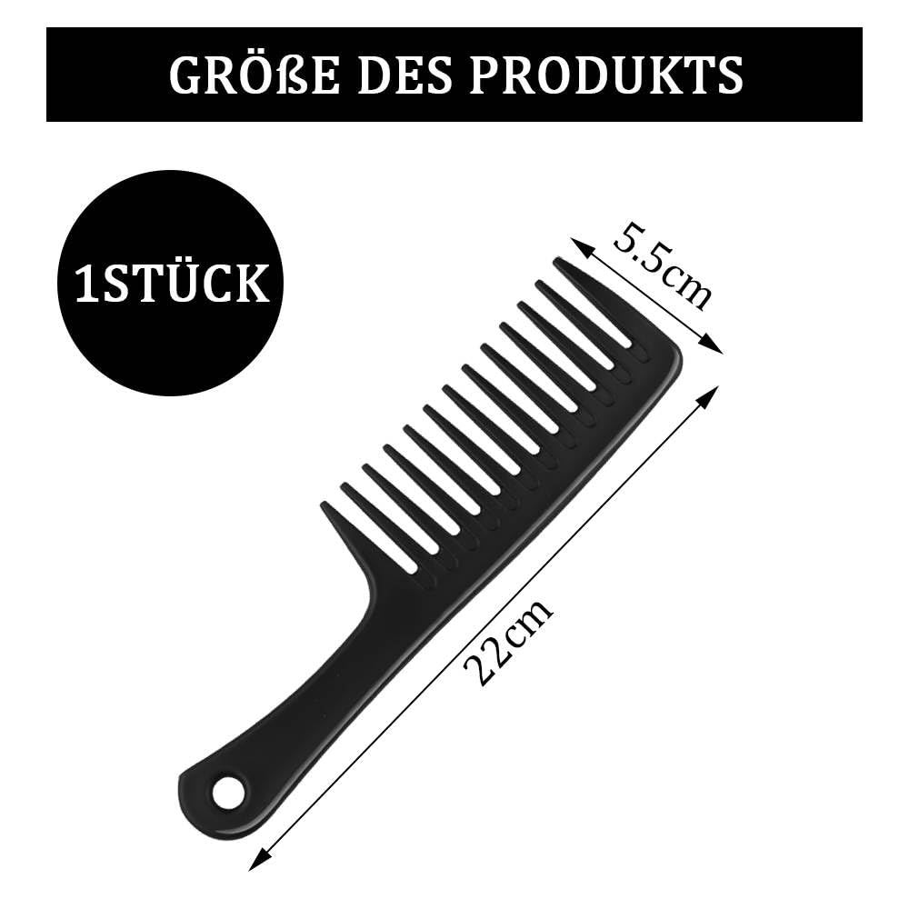 Bred tandkam, frisörkammar – slät, robust och antistatisk, lockkam för alla frisörarbeten och styling (svart)