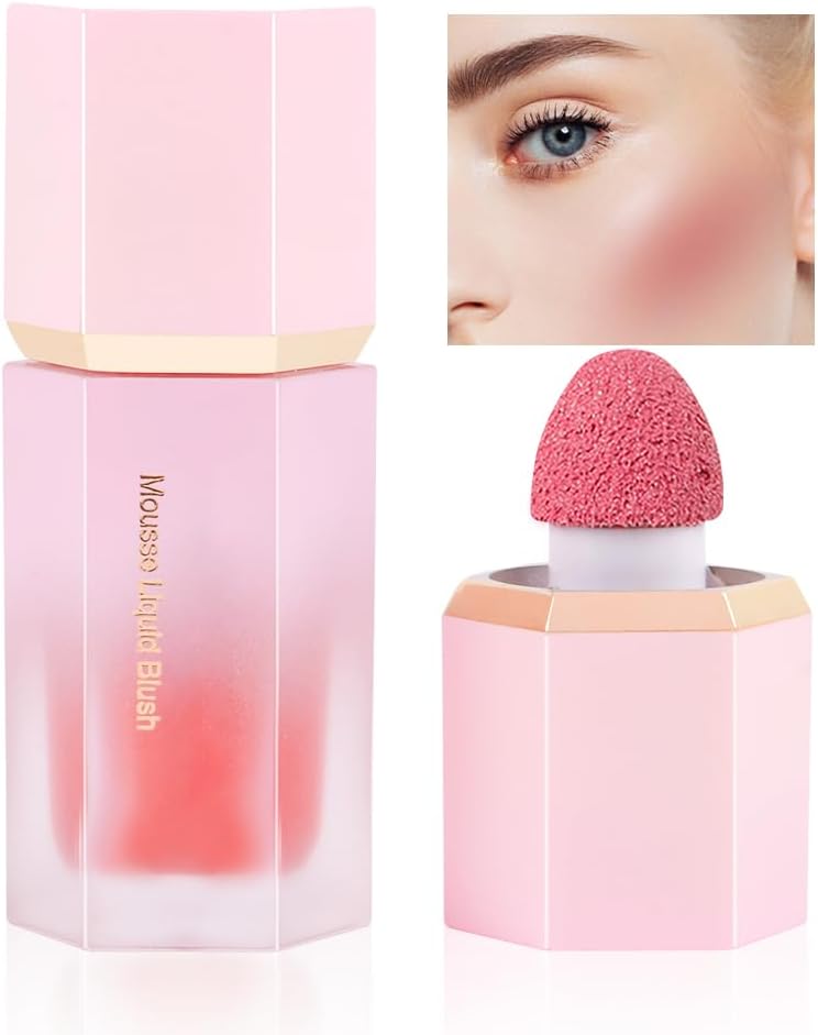 LOPHE flytande rouge för kinder, mjuk flytande rougesticka med fint glitter, naturligt utseende ansikte kindton rouge makeup, långvarig blandningsbar lätt fuktgivande skönhetsmakeup för kinder