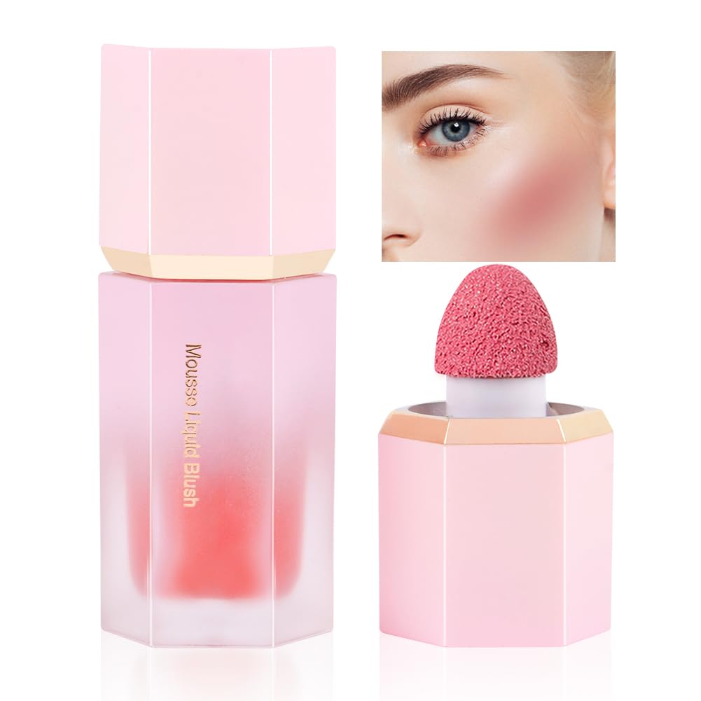 LOPHE flytande rouge för kinder, mjuk flytande rougesticka med fint glitter, naturligt utseende ansikte kindton rouge makeup, långvarig blandningsbar lätt fuktgivande skönhetsmakeup för kinder