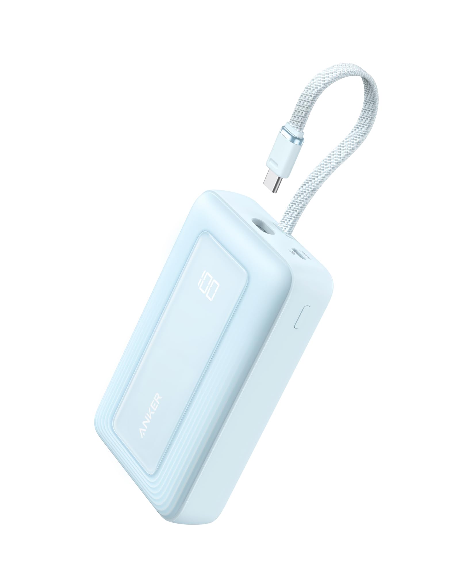 Anker Zolo Power Bank, 20 000 mAh 30 W Höghastighets Portabel Laddare med Inbyggd USB-C-kabel, 1 USB-C, 1 USB-A, Batteripack för iPhone 16/16 Pro/16 Pro Max/16 Plus, Galaxy och mer