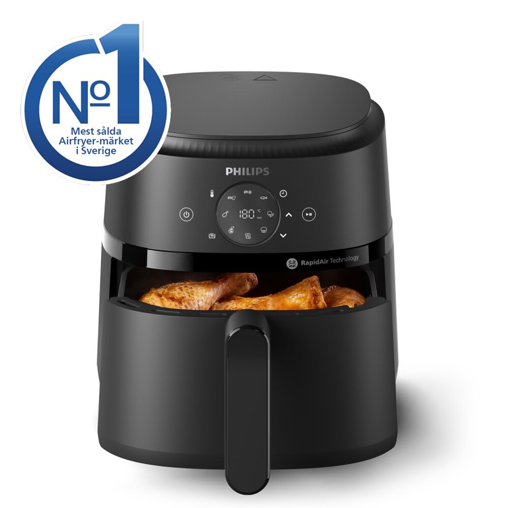 Philips Airfryer 2000 series 4,2 liter - 1500 W effekt, RapidAir-teknik, Digital pekskärm, 13 tillagningsalternativ, 9 förinställda funktioner, Upp till 90% mindre fett, Svart (NA229/00)