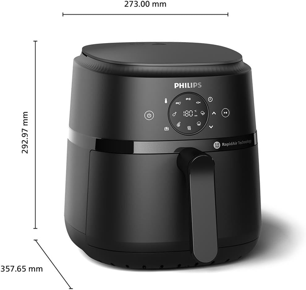 Philips Airfryer 2000 series 4,2 liter - 1500 W effekt, RapidAir-teknik, Digital pekskärm, 13 tillagningsalternativ, 9 förinställda funktioner, Upp till 90% mindre fett, Svart (NA229/00)