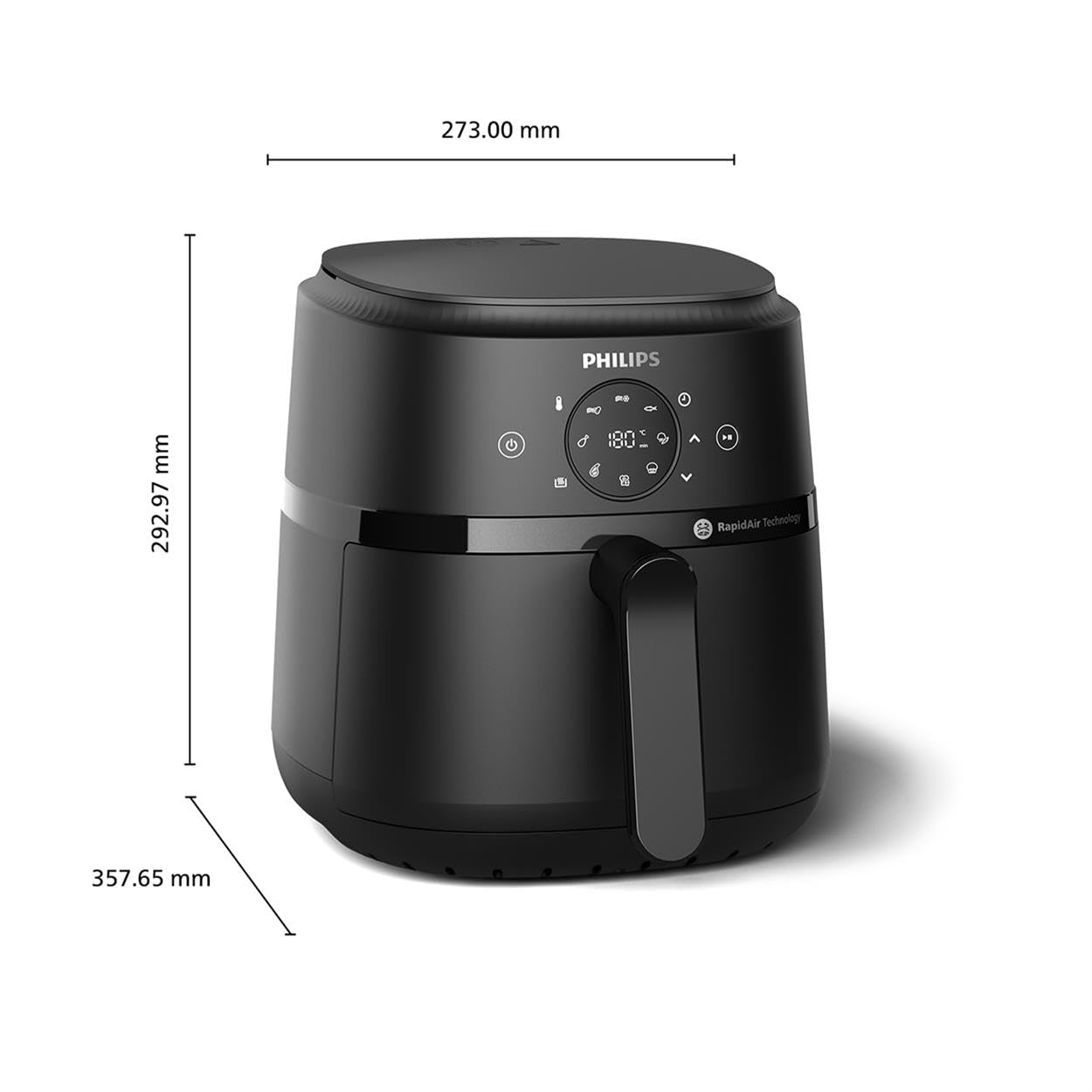 Philips Airfryer 2000 series 4,2 liter - 1500 W effekt, RapidAir-teknik, Digital pekskärm, 13 tillagningsalternativ, 9 förinställda funktioner, Upp till 90% mindre fett, Svart (NA229/00)