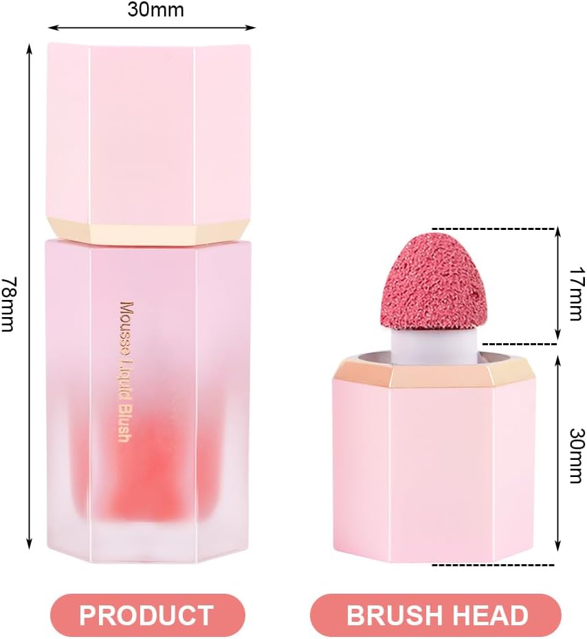 LOPHE flytande rouge för kinder, mjuk flytande rougesticka med fint glitter, naturligt utseende ansikte kindton rouge makeup, långvarig blandningsbar lätt fuktgivande skönhetsmakeup för kinder