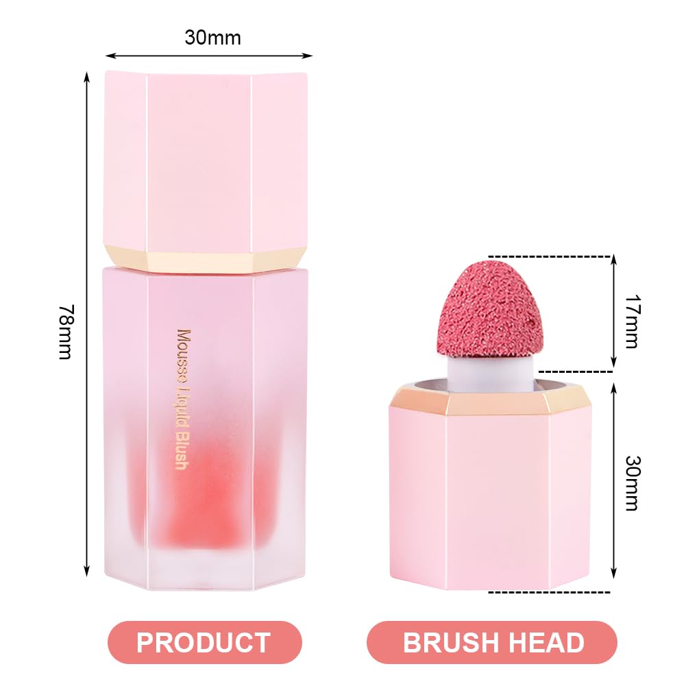 LOPHE flytande rouge för kinder, mjuk flytande rougesticka med fint glitter, naturligt utseende ansikte kindton rouge makeup, långvarig blandningsbar lätt fuktgivande skönhetsmakeup för kinder