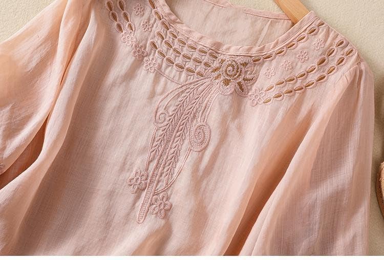 Co Ord Set för kvinnor sommar rund hals 3/4 ärm toppar och hög elastisk midja breda ben byxor linnebyxor passar två delar bomull linne set strandkläder sommar hemkläder set