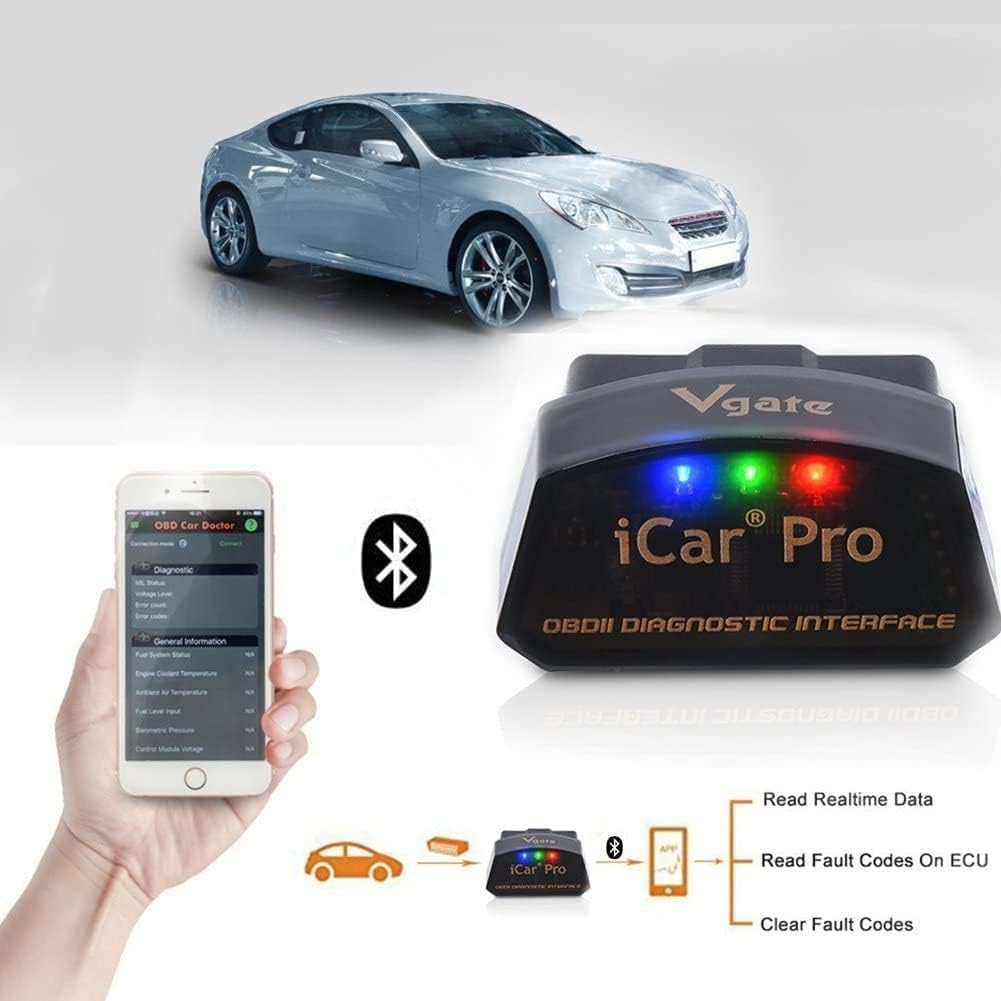 Vgate iCar Pro BLE 4.0 OBD2 diagnosverktyg Felkodsläsare OBDII-kompatibel biladapter Kontrollera motorlampa för iOS, Android och Windows