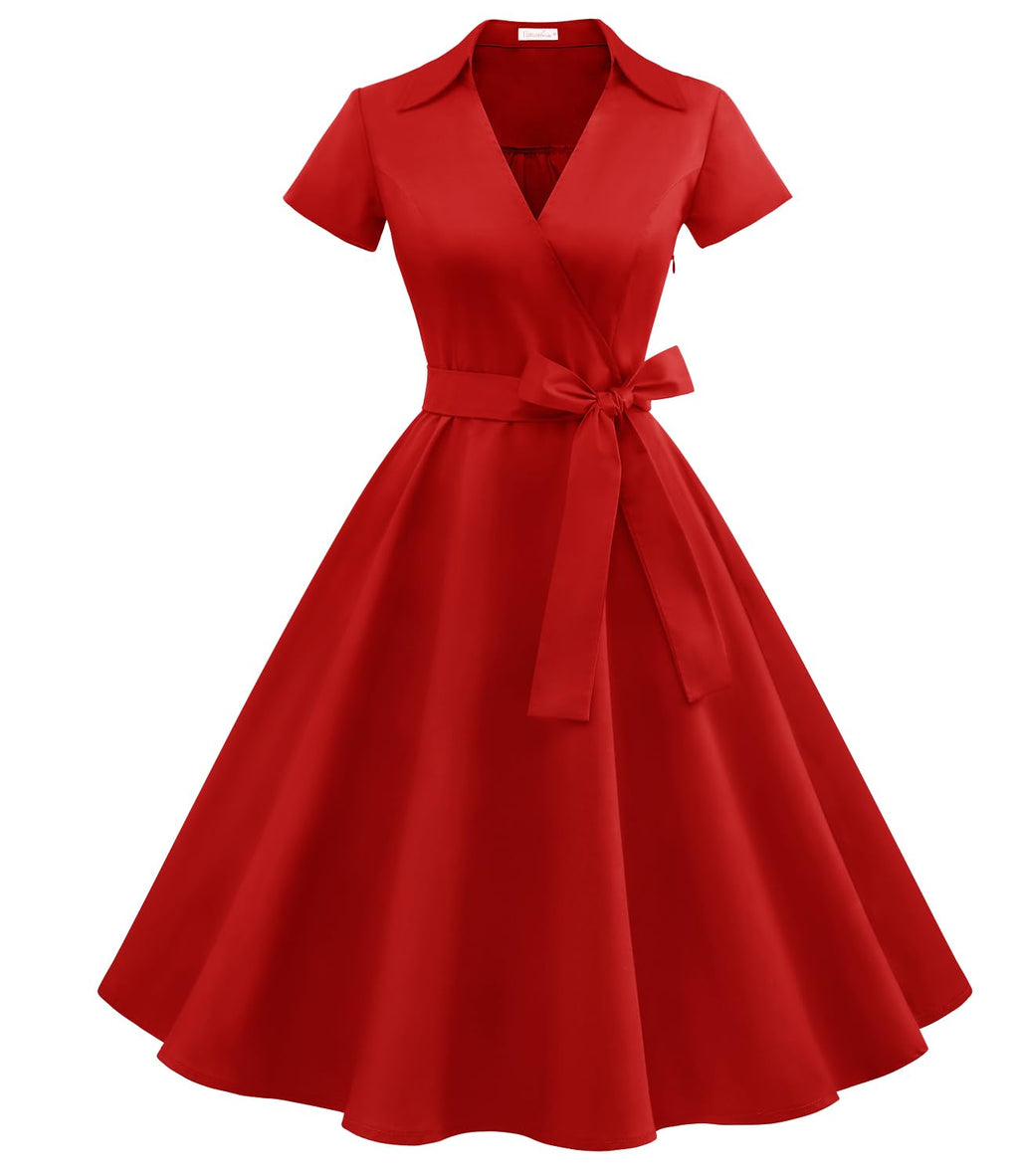 klänning 50-talet Audrey Hepburn Rockabilly Swing, veckad kortärmad klänning