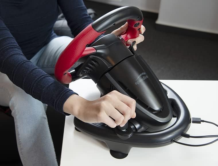 Speedlink TRAILBLAZER Racing Wheel – ratt för PS3/PS4, Xbox Series X/S/One, Nintendo Switch och PC, växlingspaddlar och växelspak, justerbara pedaler, svart-röd