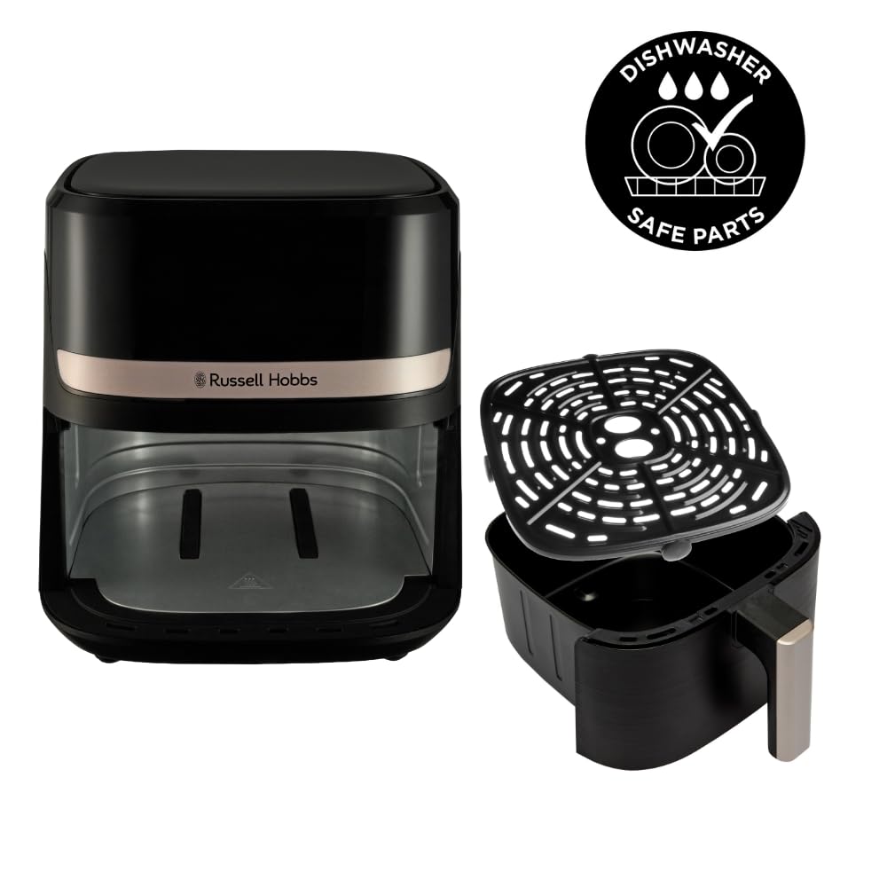 Russell Hobbs Air Fryer 4.3L Rapid Airfryer [Kompakt design, 9 program] satisfry Diskmaskinssäkra delar, max 200°C, Oljefri matlagning, Pekskärm, Varmhållning, Stek, Baka, Grill 27610-56