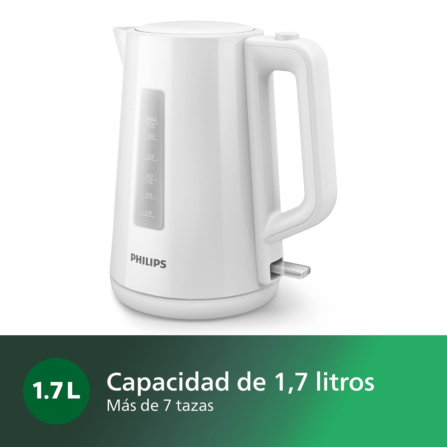 Philips Vattenkokare - 1.7L Kapacitet med Fjädrat Lock och Indikatorlampa, Piruettbas, Vit (HD9318/00)