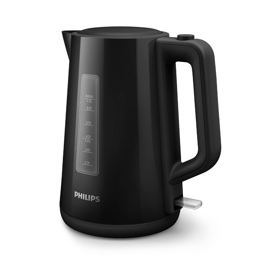 Philips Series 3000 Vattenkokare, 1.7L Kapacitet med Fjädrat Lock och Ljusindikator, Enkel Påfyllning, En Koppindikator, Vridbar Basplatta, Svart (HD9318/20)