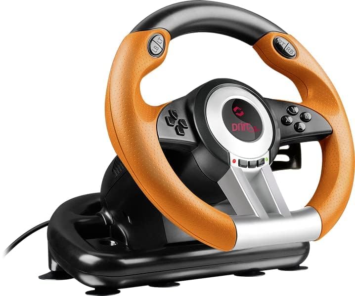 Speedlink DRIFT OZ Racing Wheel – Gaming-ratt med USB-anslutning för PC/dator, pedaler för gas och broms, svart-orange