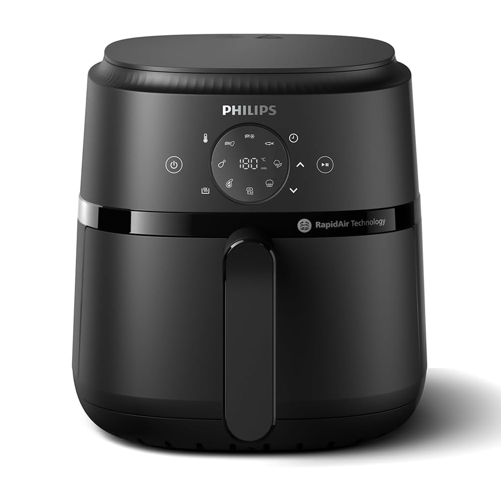 Philips Airfryer 2000 series 4,2 liter - 1500 W effekt, RapidAir-teknik, Digital pekskärm, 13 tillagningsalternativ, 9 förinställda funktioner, Upp till 90% mindre fett, Svart (NA229/00)