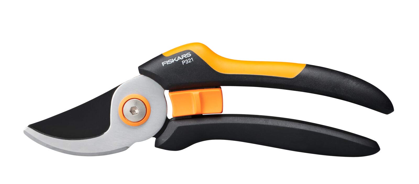Fiskars Sekatör med sidoskär M, Solid, P321, För färska grenar och kvistar, Non stick-beläggning, Med blad av rostfritt stål, Längd: 20,1 cm, Svart/Orange, 1057162