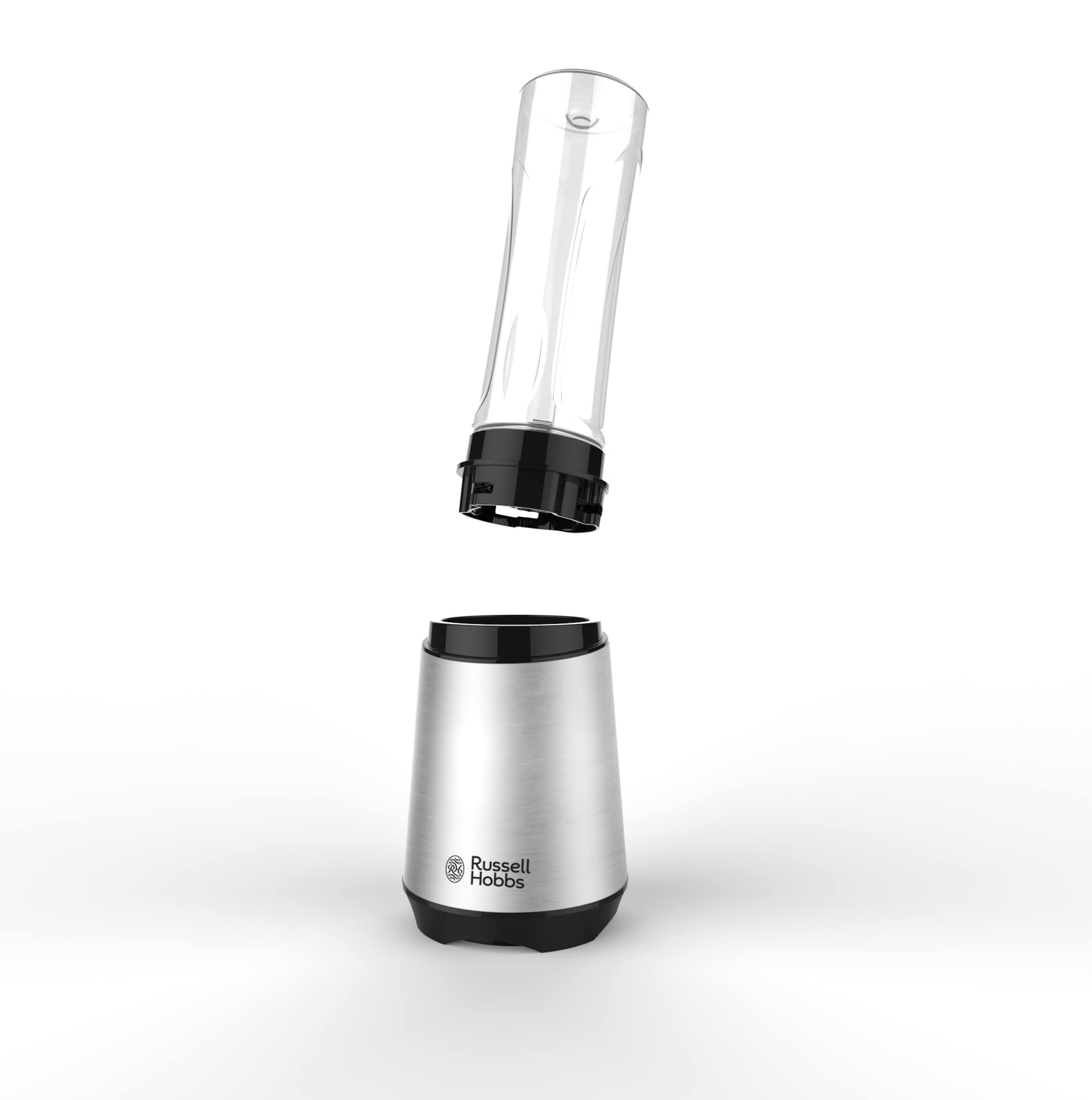 Russell Hobbs mixer, 2 BPA-fri, flaskor som tål diskmaskin, tritanplast med lock, 600ml, 23500 varv per min, 300W, Mix&Go Steel 23470-56
