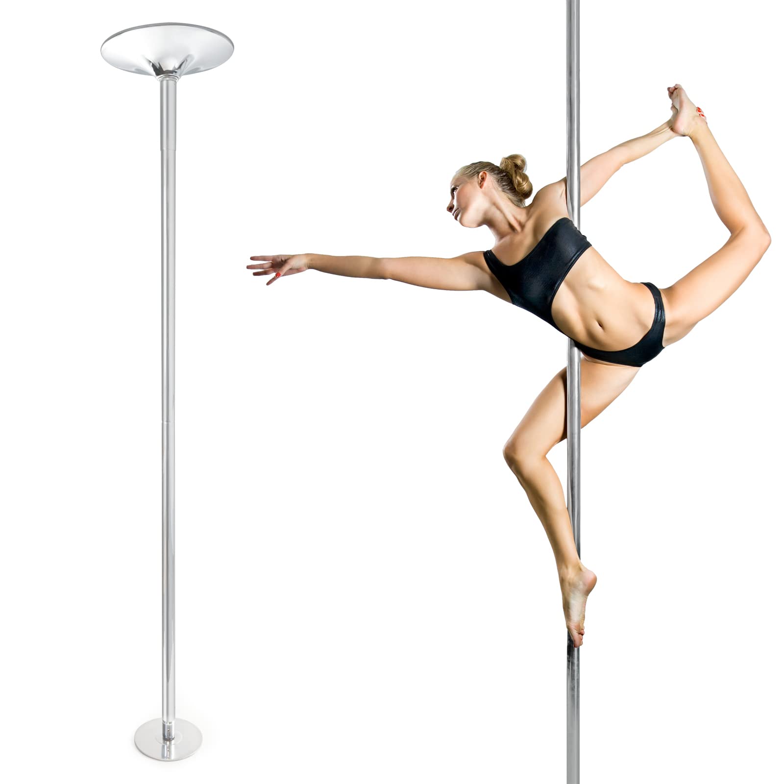 Wiltec Poledance stång Ø 45 mm, proffsig dansstång höjdjusterbar från 2,31-2,74 m, i stål, fristående och portabel fitnesstång stångdans