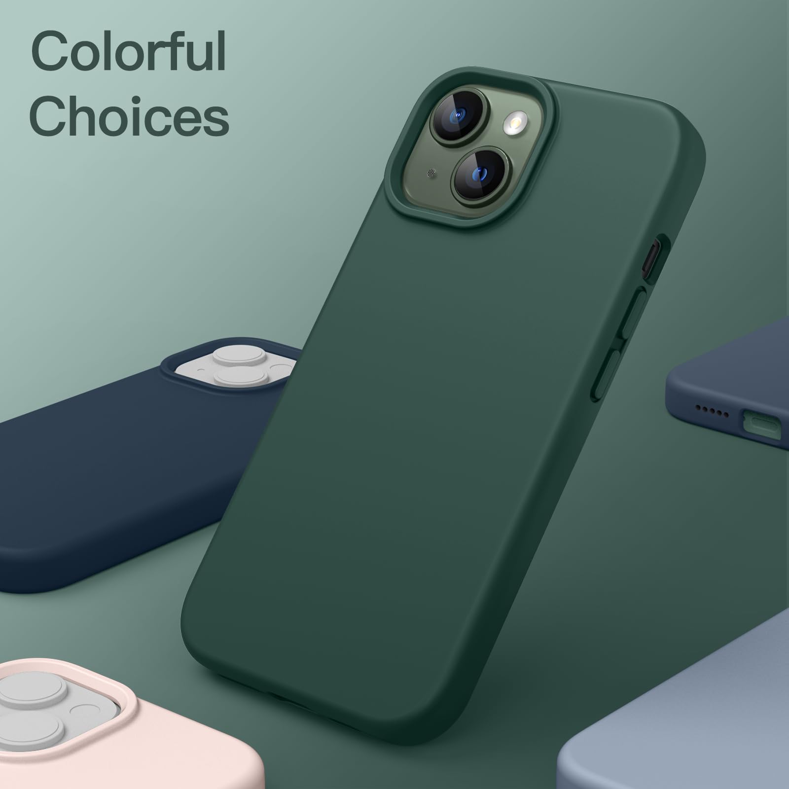 JETech Silikonskal för iPhone 13 6,1-Tums, Silky Soft Touch Skal med Hela Kroppen, Stötsäker Skal med Mikrofiberfoder (Midnattsgrön)