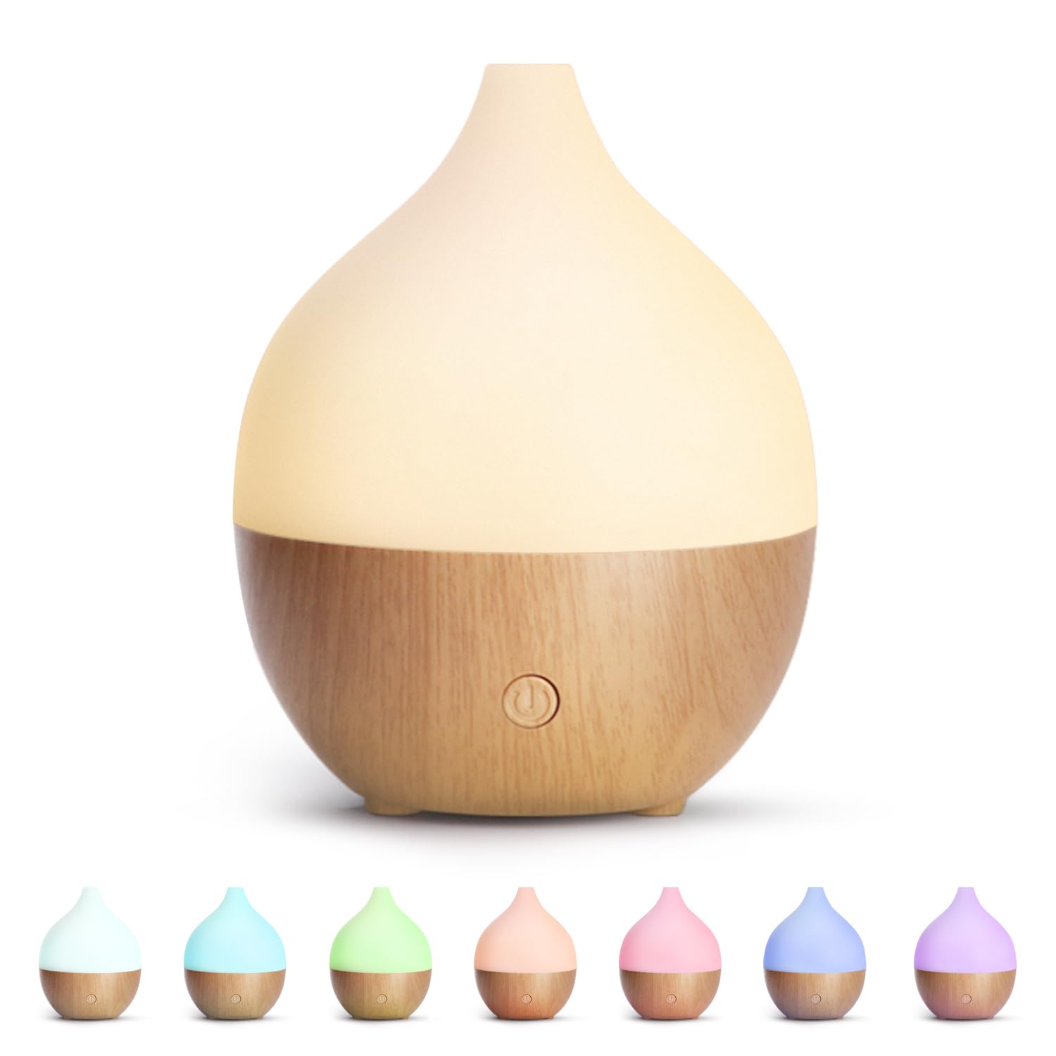 SALKING Aroma Diffuser, 100 ml, liten, ultraljuds aromaterapi-diffuser, för eteriska oljor, med automatisk avstängningsfunktion, varmvit ljus, vitt träfiber, diffusor för hem, kontor eller yoga