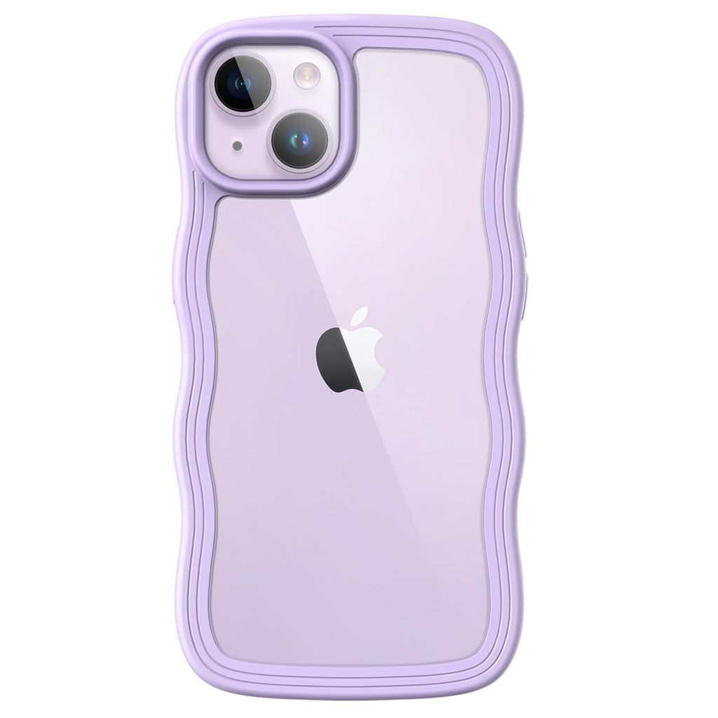 JETech Söt Fodral för iPhone 14 6,1-Tum, Vågformat Lockigt Stötskyddat Mobilskal för Kvinnor och Flickor, Clear Hård PC Baksida (Lila)