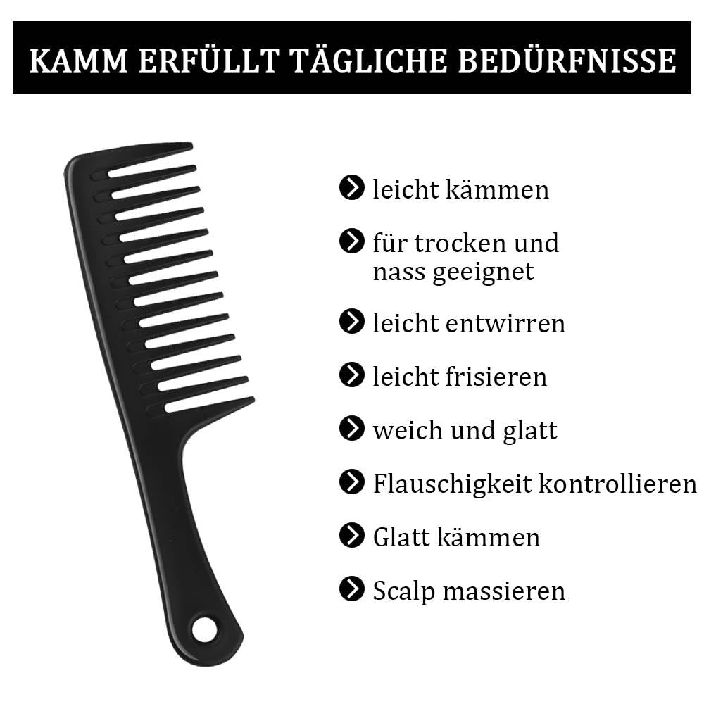 Bred tandkam, frisörkammar – slät, robust och antistatisk, lockkam för alla frisörarbeten och styling (svart)