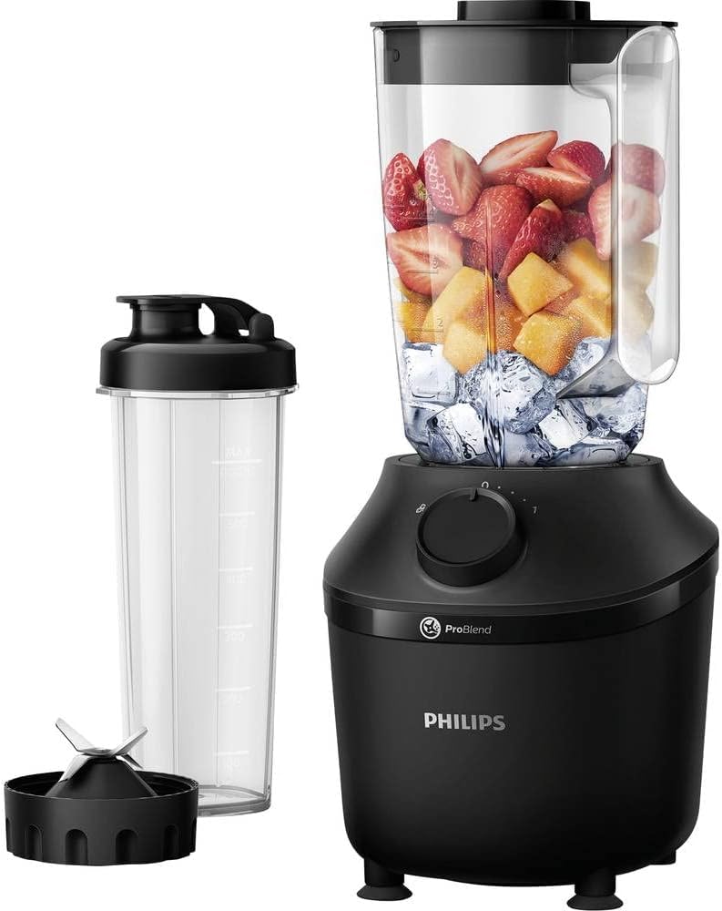 Philips 3000-serien Mixer - ProBlend-system, 450 W motor, 1,9 l kapacitet, Pulsfunktion, Krossar is på 45 sekunder, Rostfria blad, Plastkanna, Lätt att rengöra, HomeID-app (HR2041/41)