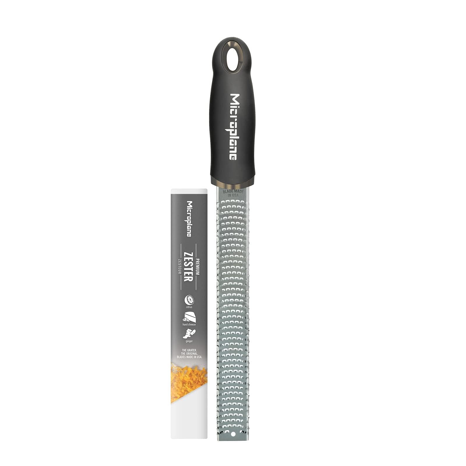 Microplane Zester Rivjärn i Black för Citrusfrukter, Parmesan, Ingefära, Choklad och Muskotnöt med fint blad av rostfritt stål – Tillverkad i USA