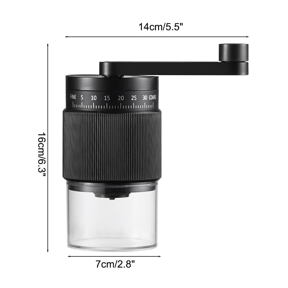 MIOYOOW Manuell kaffekvarn, espressomaskin, kaffeverktyg med precision justerbar till 35 nivåer, 200 ml/25 g, kaffekvarn för hem, kontor, utflykter