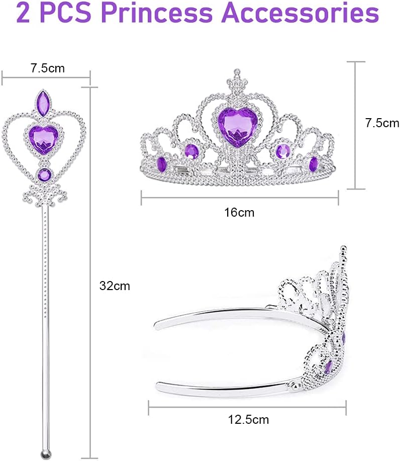 ACWOO Barn, flickor, prinsessdräkt, prinsessa, Rapunzel, lång klänning, festklänning, maxiklänning med diadem, handskar, trollstav etc för fest, cosplay, utklädnad, festlig karneval