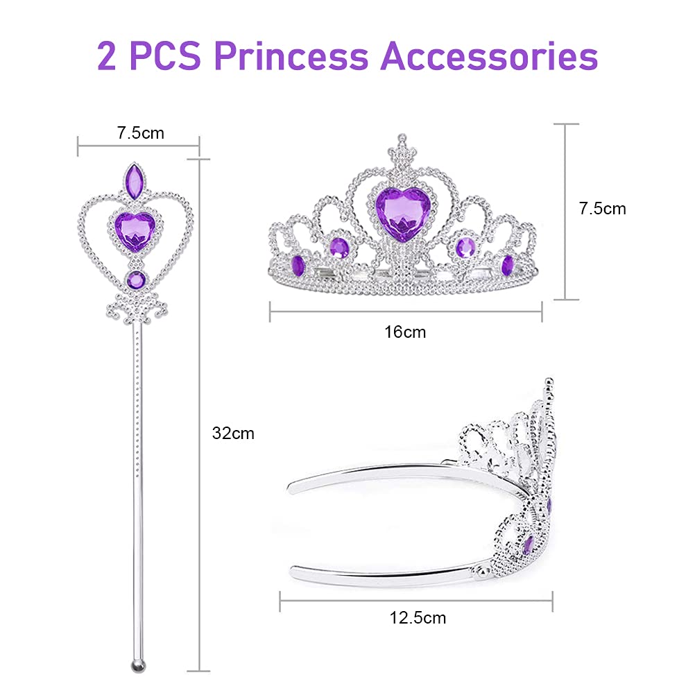 ACWOO Barn, flickor, prinsessdräkt, prinsessa, Rapunzel, lång klänning, festklänning, maxiklänning med diadem, handskar, trollstav etc för fest, cosplay, utklädnad, festlig karneval