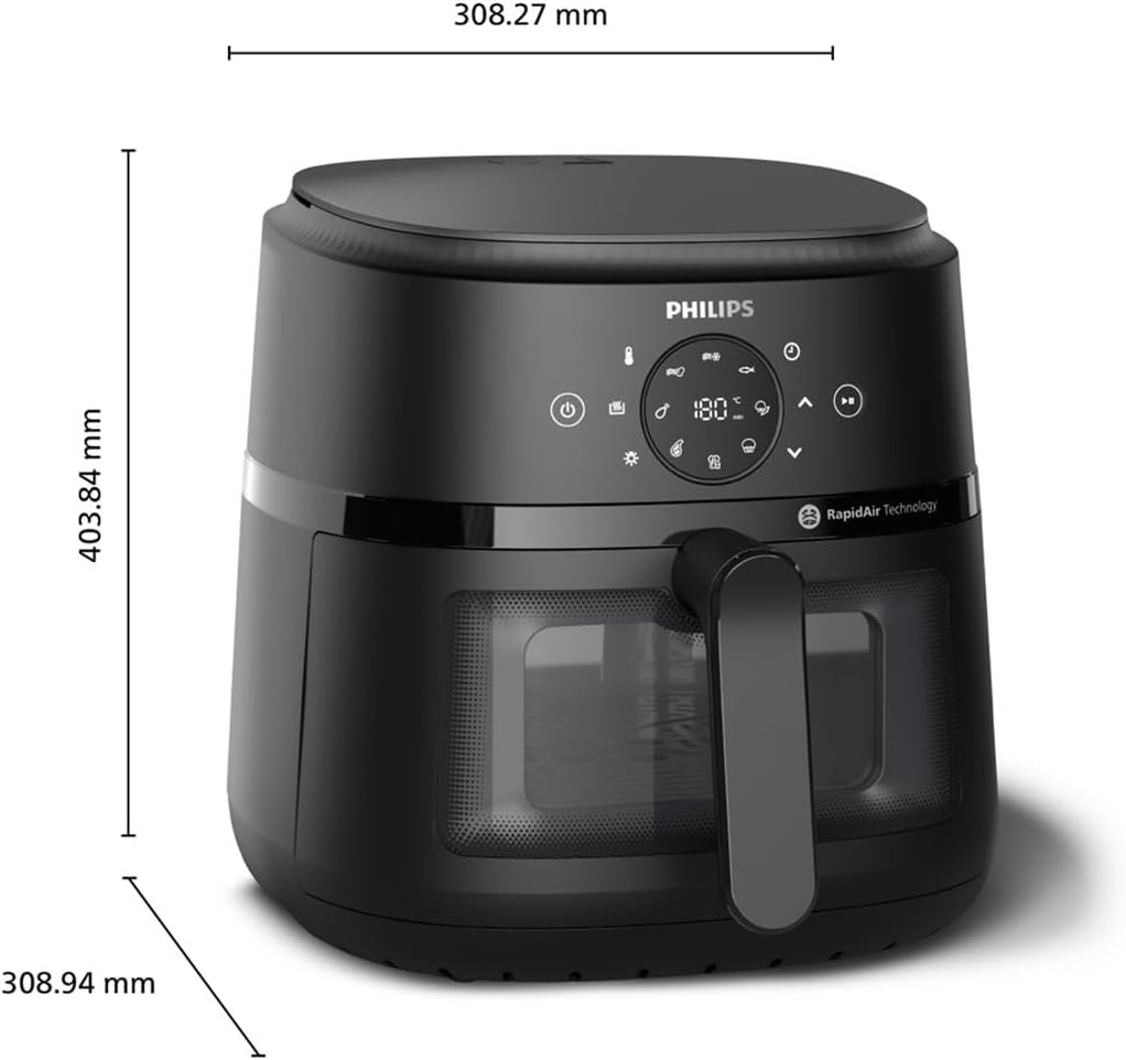Philips Airfryer 2000 Series – Klassisk 6,2 L Airfryer med fönster, RapidAir-teknologi, 13 tillagningssätt, 90% mindre fett, lätt att rengöra, pekskärm, energibesparande (NA230/00)