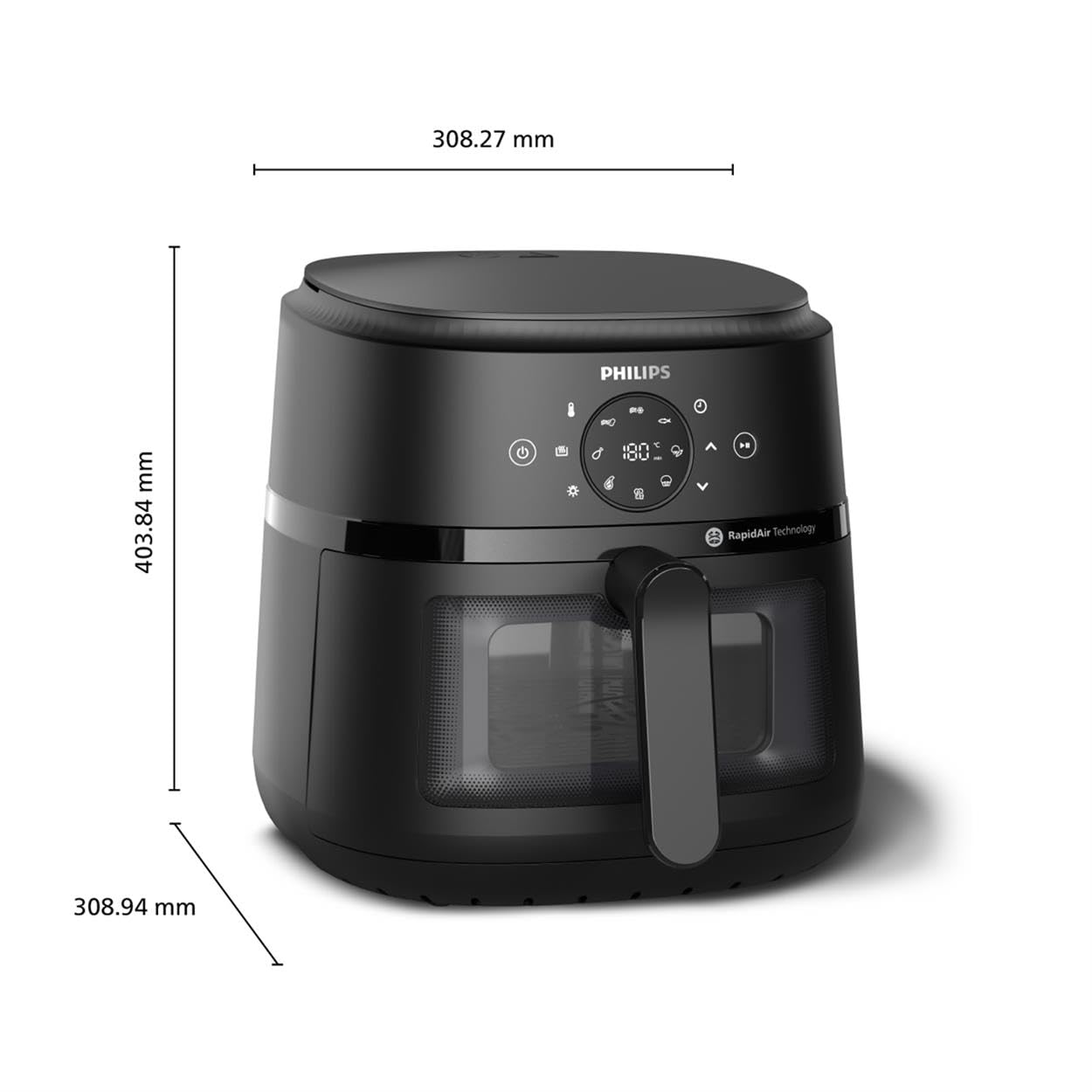 Philips Airfryer 2000 Series – Klassisk 6,2 L Airfryer med fönster, RapidAir-teknologi, 13 tillagningssätt, 90% mindre fett, lätt att rengöra, pekskärm, energibesparande (NA230/00)