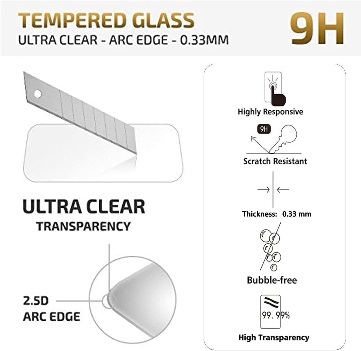 NEW'C 3 Pack, skärmskydd i glas för Samsung Galaxy S22 5G, bubbelfri, 9H hårdhet, 0,33 mm ultratransparent, ultrabeständigt härdat glas