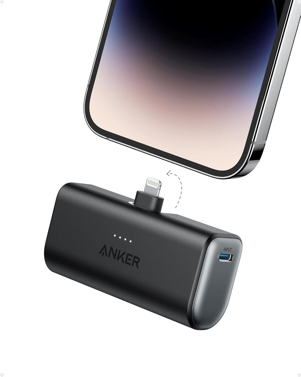 Anker 621 powerbank med integrerad Lightning-kontakt, 5 000 mAh MFi-certifierad 12 W externt mobiltelefonbatteri, kompatibel med iPhone 16/16 Pro/16 Plus/16 Pro Max, iPhone 15 och 14-serien