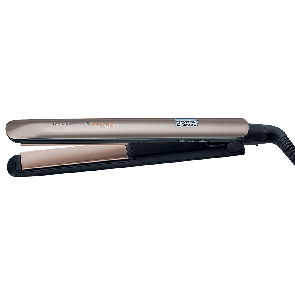 Remington Plattång med högkvalitativ keramikbeläggning berikad med keratin och mandelolja, LCD-display, 10 temperaturinställningar 150-230°C, Keratin plattång S8540