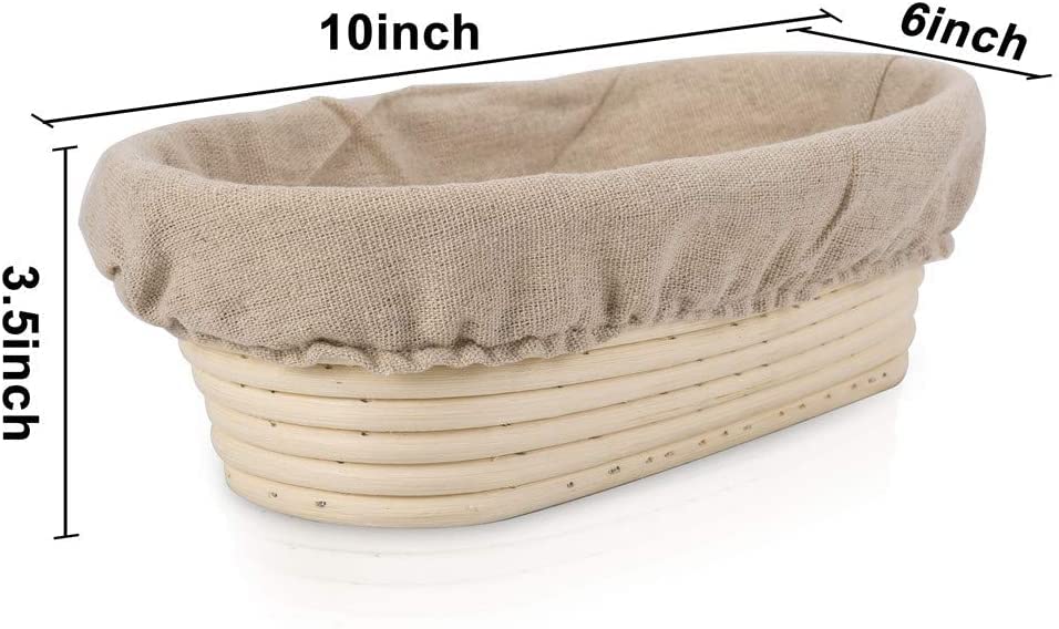 Bread Proofing Basket Set Of 2 Round and Oval, Banneton Proofing Basket + Danish Dough Whisk + Bread Scoring Lame + Stainless Steel Dough Scraper + Flexible Dough Scraper, Sourdough Tools Kit