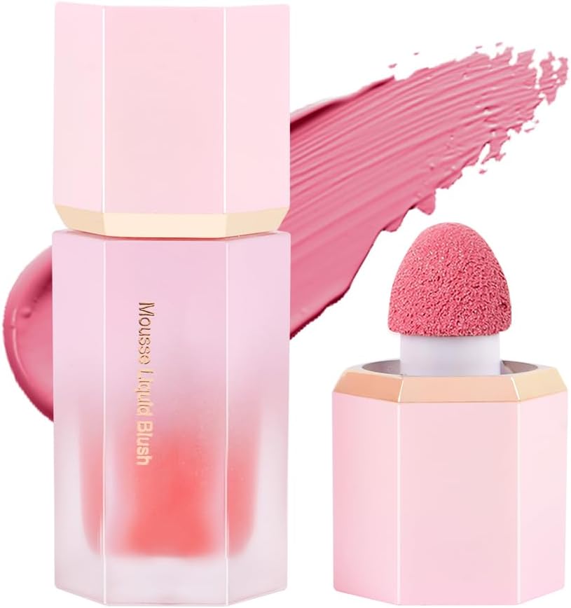 LOPHE flytande rouge för kinder, mjuk flytande rougesticka med fint glitter, naturligt utseende ansikte kindton rouge makeup, långvarig blandningsbar lätt fuktgivande skönhetsmakeup för kinder