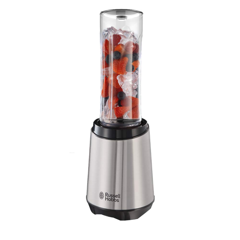 Russell Hobbs mixer, 2 BPA-fri, flaskor som tål diskmaskin, tritanplast med lock, 600ml, 23500 varv per min, 300W, Mix&Go Steel 23470-56