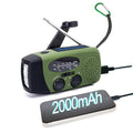 2 000 mAh uppfällbart solradio, nödbärbar handvevad väderradio, uppladdningsbar powerbank, 2-läges LED-ficklampa med SOS-larm LED-ficklampa, USB-telefonladdare, för nödsituationer, camping (grön)