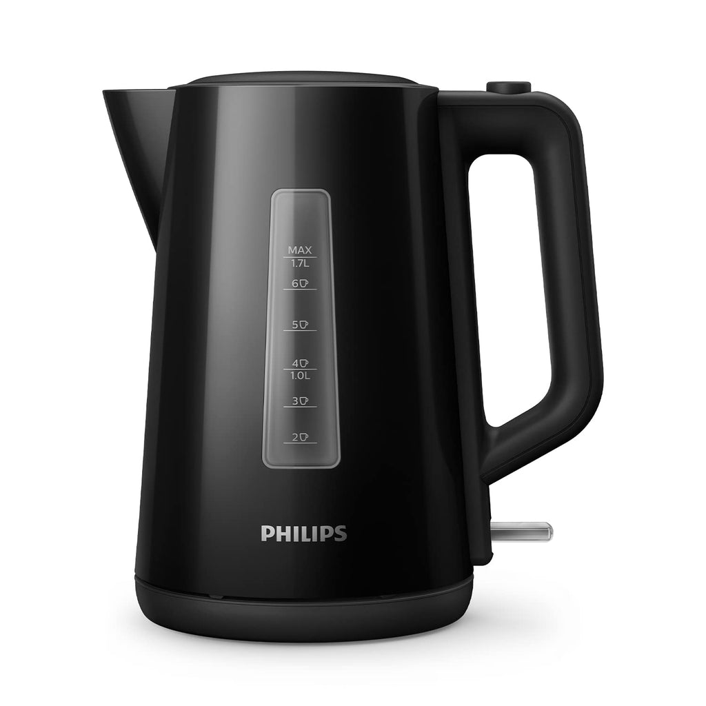 Philips Series 3000 Vattenkokare, 1.7L Kapacitet med Fjädrat Lock och Ljusindikator, Enkel Påfyllning, En Koppindikator, Vridbar Basplatta, Svart (HD9318/20)