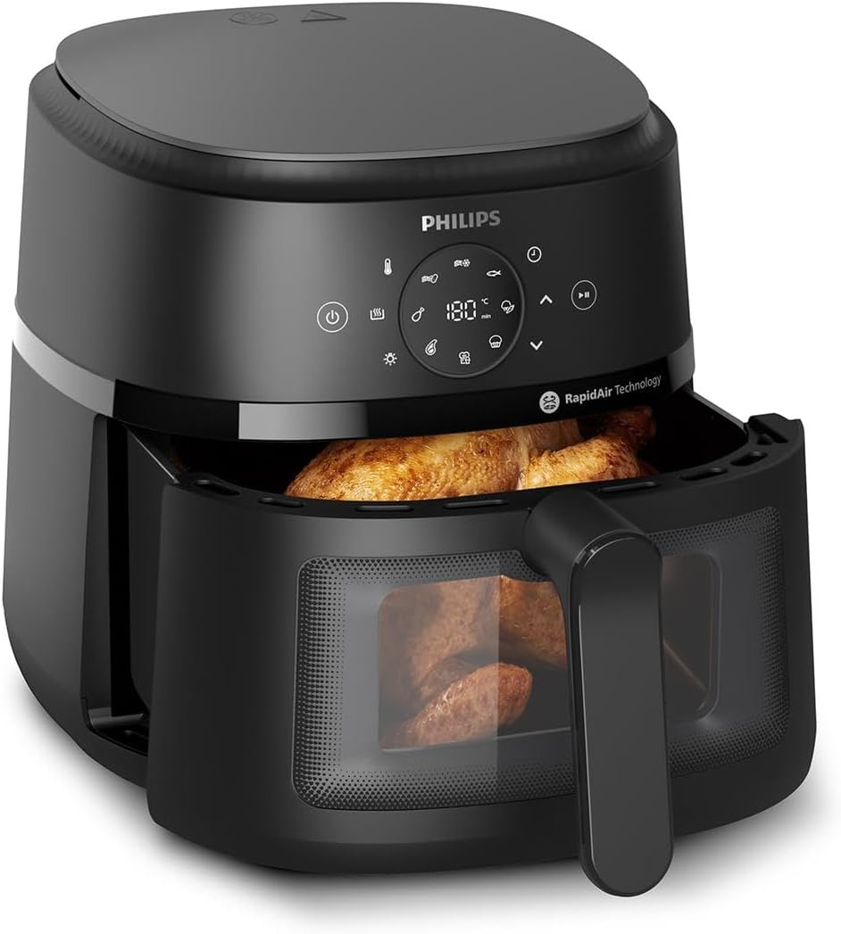 Philips Airfryer 2000 Series – Klassisk 6,2 L Airfryer med fönster, RapidAir-teknologi, 13 tillagningssätt, 90% mindre fett, lätt att rengöra, pekskärm, energibesparande (NA230/00)