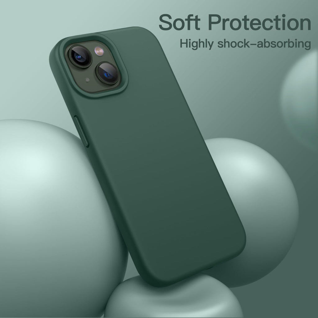 JETech Silikonskal för iPhone 13 6,1-Tums, Silky Soft Touch Skal med Hela Kroppen, Stötsäker Skal med Mikrofiberfoder (Midnattsgrön)